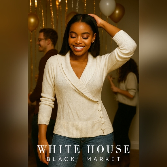WHITE HOUSE BLACK MARKET Cream Knit Lace Top (#1,542) - Picture 1 of 10